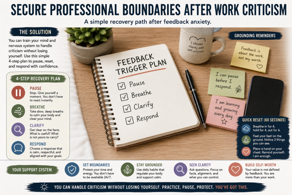 Secure professional boundaries for feedback anxiety at work and fear of criticism.