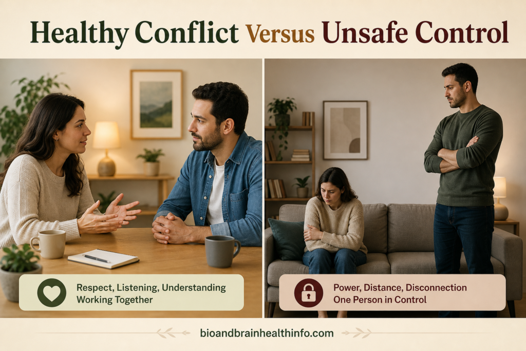 Visual contrast between respectful conflict and unsafe control