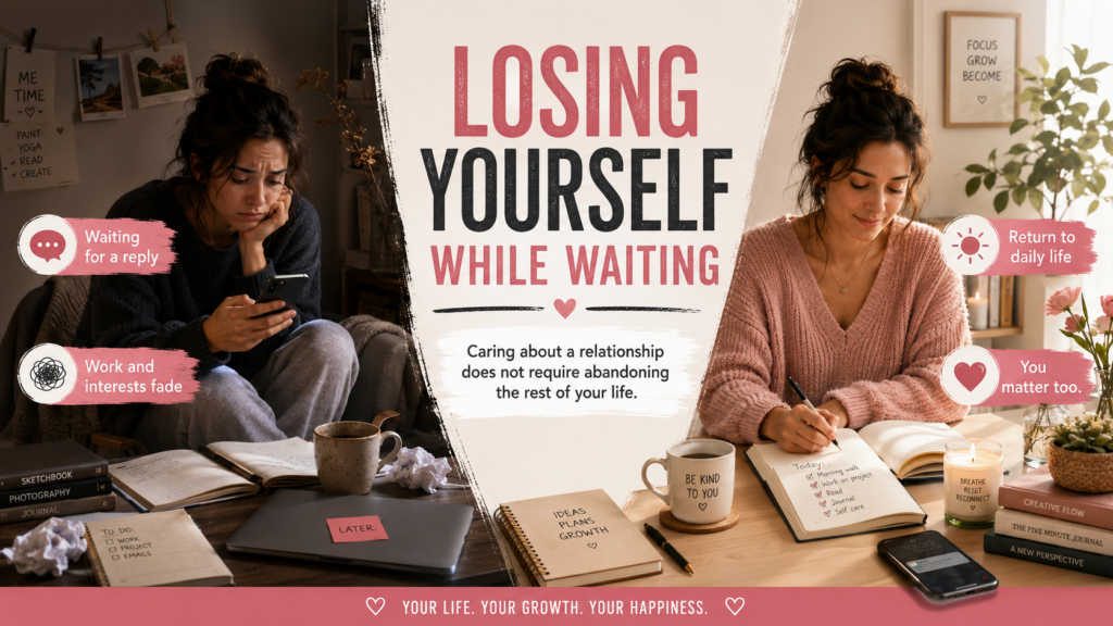 Person returning to work and daily routines while a phone rests nearby